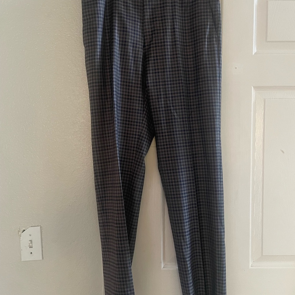 Men’s 34x32 J Hilburn plaid 100% Wool dress slacks brown/blue